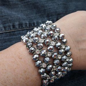 Silver Coated Crystal Beaded Stretch Bracelet